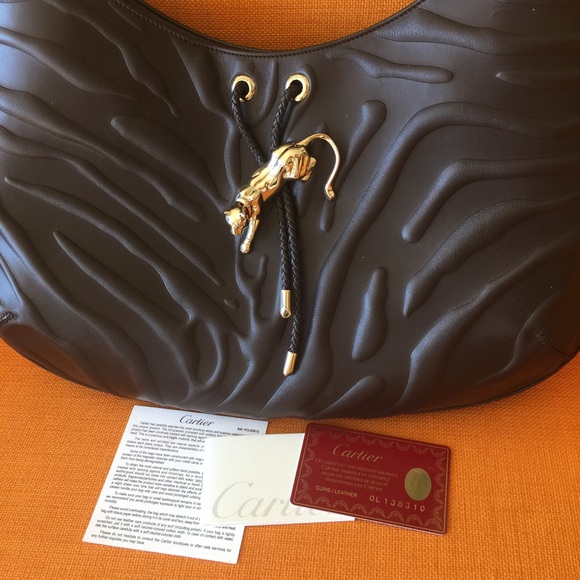 VINTAGE CARTIER GOLD TONE LOGO BROWN BAG - Picture 2 of 8